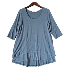 Testimony Los Angeles Teal‎ Tiered Layered 3/4 Sleeve Open Back Tunic Top XL